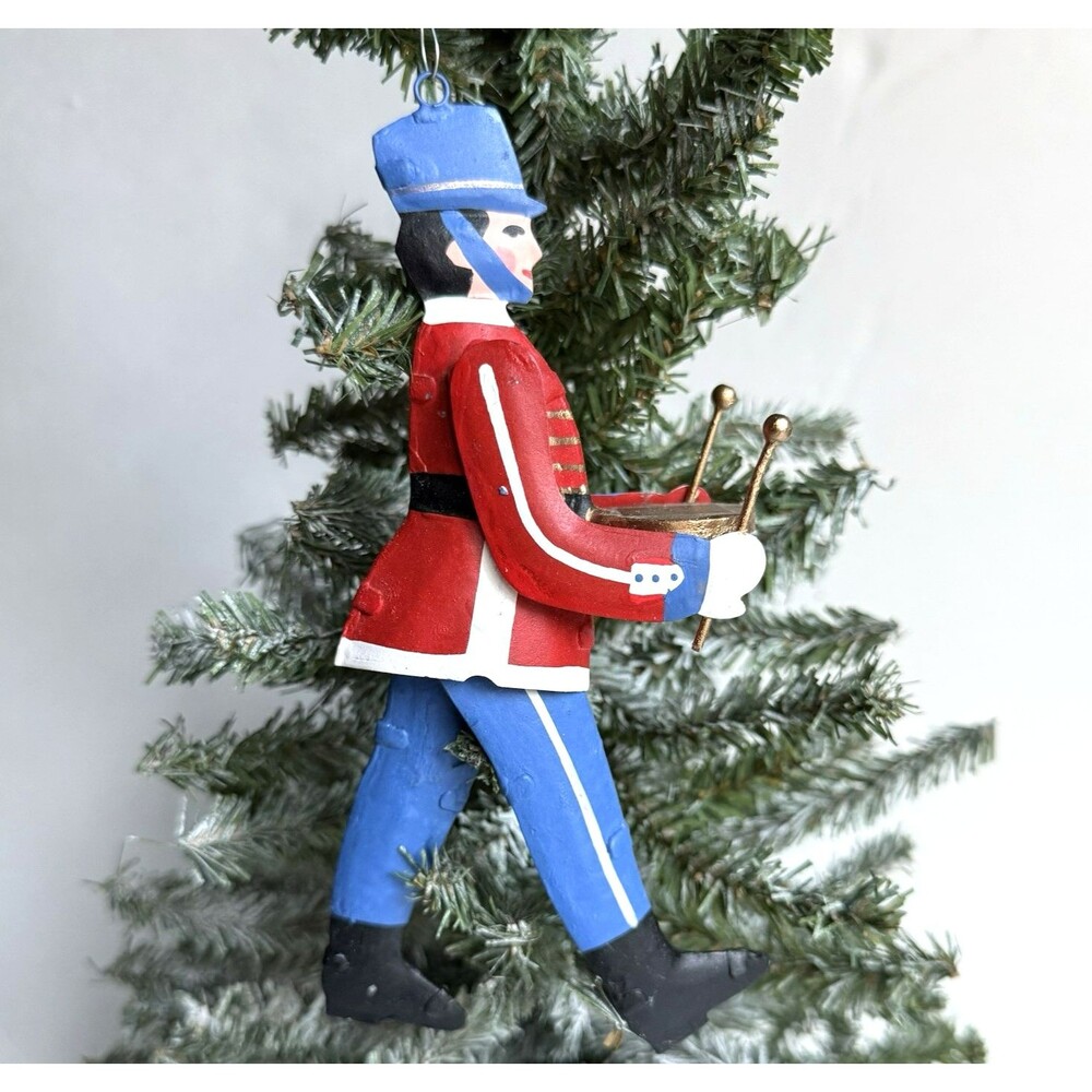 Christmas Ornament Soldier Metal Red Drum Major Xmas Christmas Movable Jointed